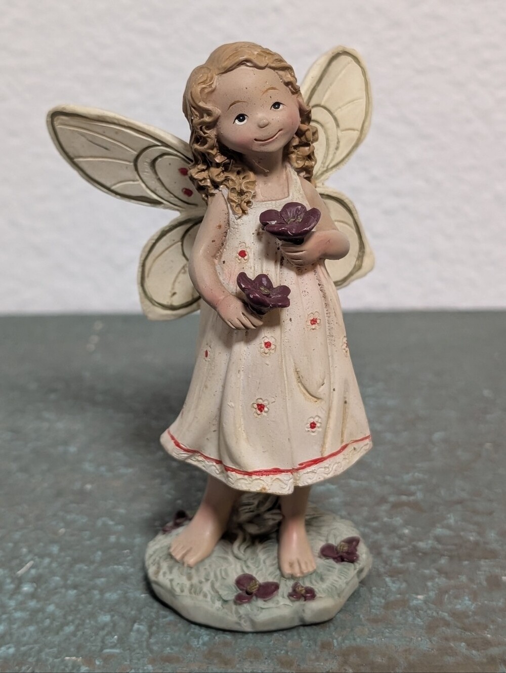 Fairy Pixie Girl With Flowers Resin Figurine Vintage -Stamped Garden Woodland